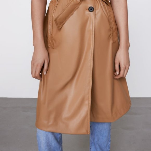 ZARA Faux Leather Lap Coat Double Breast Vid img - Picture 10 of 13